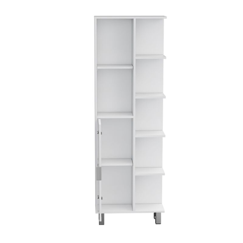 DEPOT E-SHOP Linen Bathroom Cabinet with Seven Open Shelves 63" H, One Drawer, One Door and Four legs,White