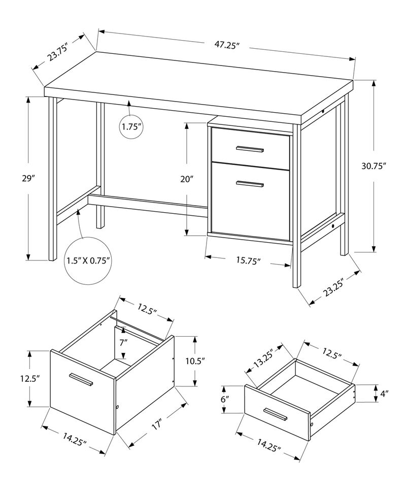 Monarch Specialties Computer Desk, Home Office, Laptop, Left, Right Set-Up, Storage Drawers, 48"L, Work, Metal, Laminate, White, Grey, Contemporary, Modern