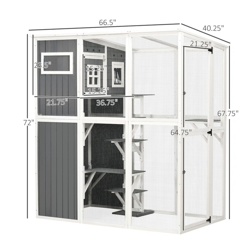 Outdoor Cat Enclosure: Walk-In Wooden Catio with PVC Roof & Platforms
