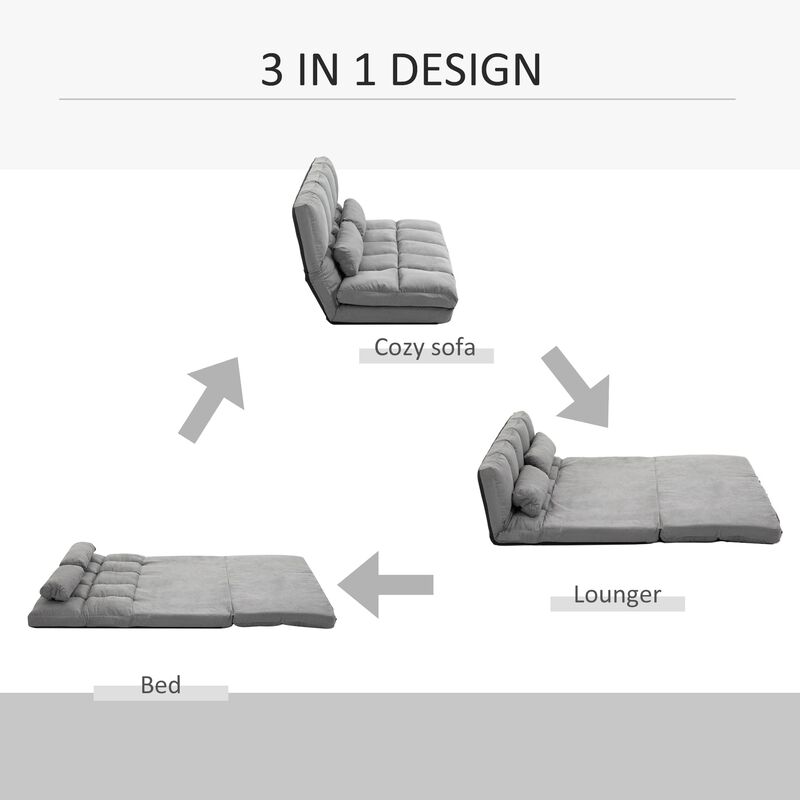 Light Grey Lounger: Folding Sofa Chair Convertible Bed with Pillows