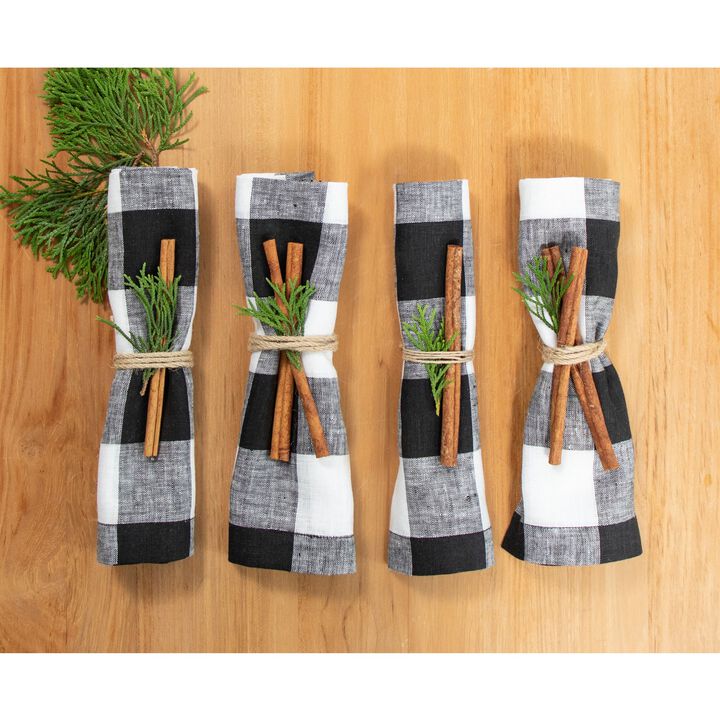 Solino Home 100% Pure Linen Buffalo Check Dinner Napkins 20 x 20 Inch Set of 4