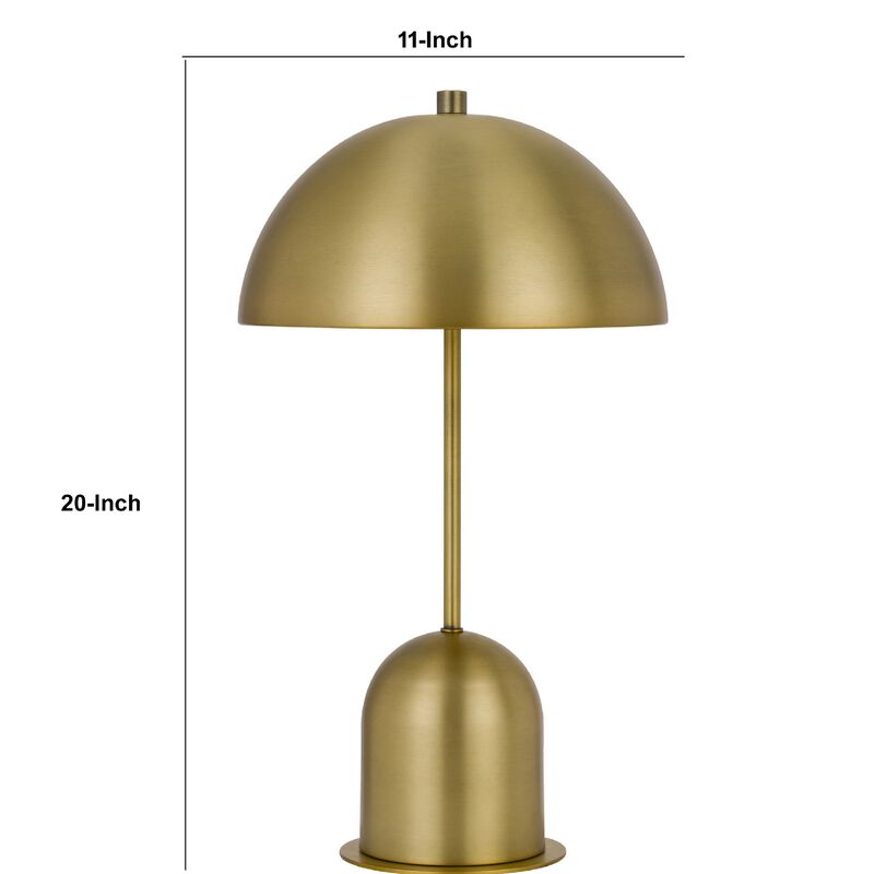 20 Inch Metal Accent Table Lamp with Dome Shade, Brass-Benzara