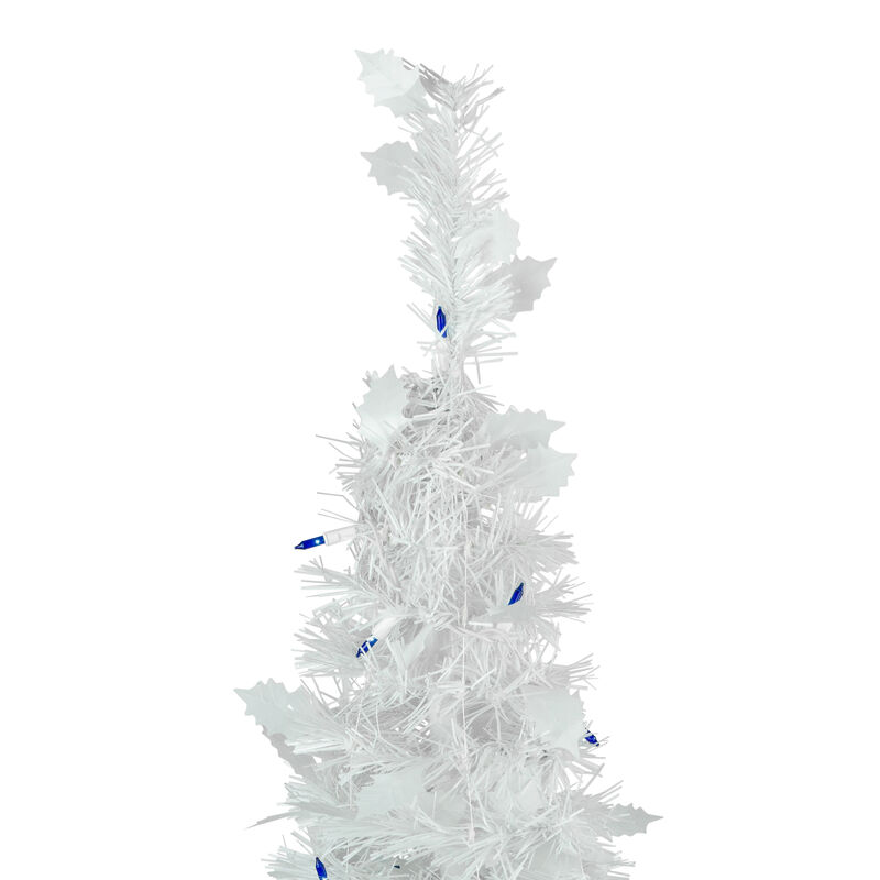 6ft Lighted White Tinsel Pop-Up Artificial Christmas Tree  Blue Lights