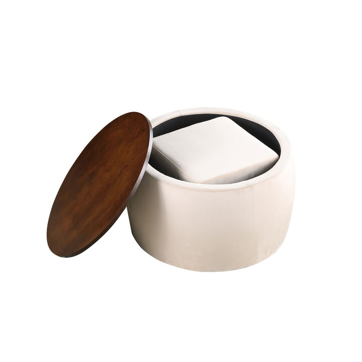 Round Ottoman Set with Storage & Coffee Table - 2 in 1 Function