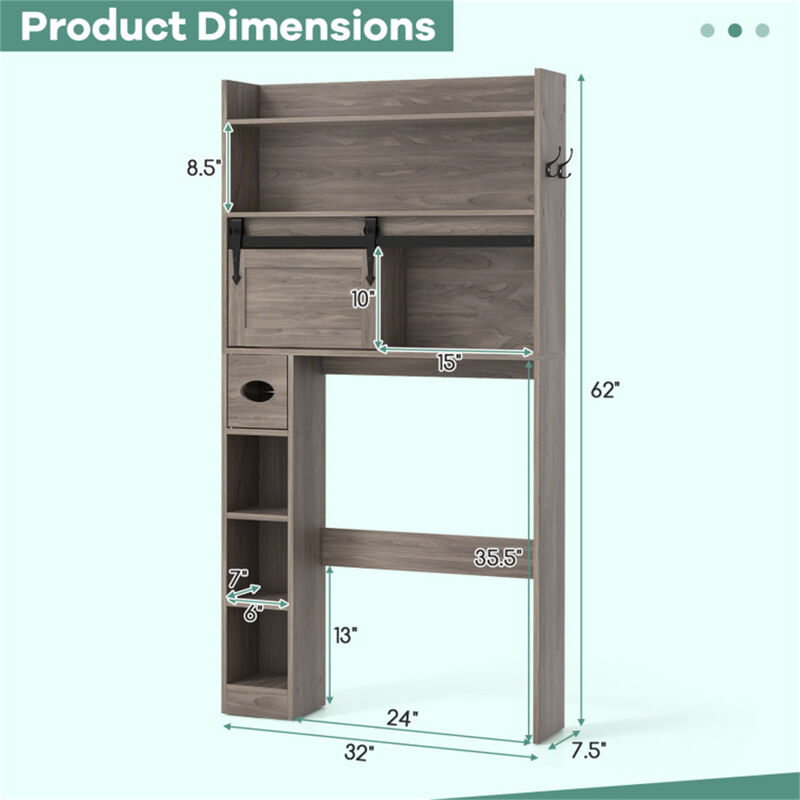 Freestanding Toilet Storage Cabinet with Adjustable Shelves, Bathroom Organizer