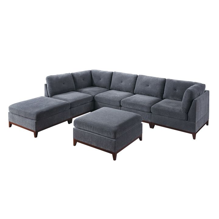 7 Piece Ash Grey Chenille Fabric Modular Sectional with Ottomans