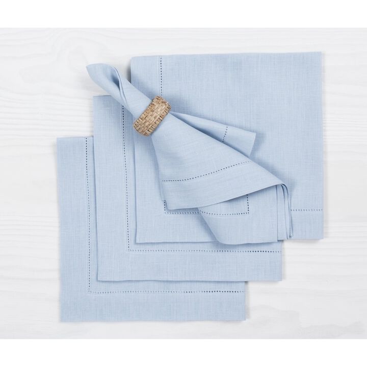Solino Home 100% Pure Linen Dinner Napkins 20 x 20 Inch Set of 4 | Classic Hemstitch