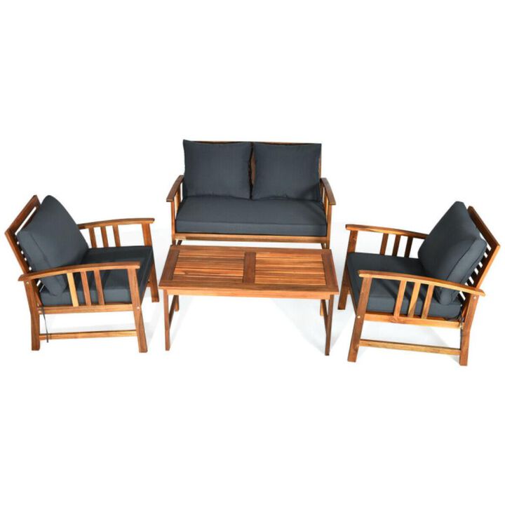 Hivvago 4 Pieces Wooden Patio Sofa Chair Set with Cushion