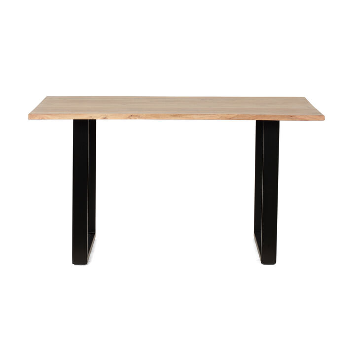 Logan Dining Table, Rectangular Brown Wood Top, Black Iron Legs, 55 Inch - Benzara