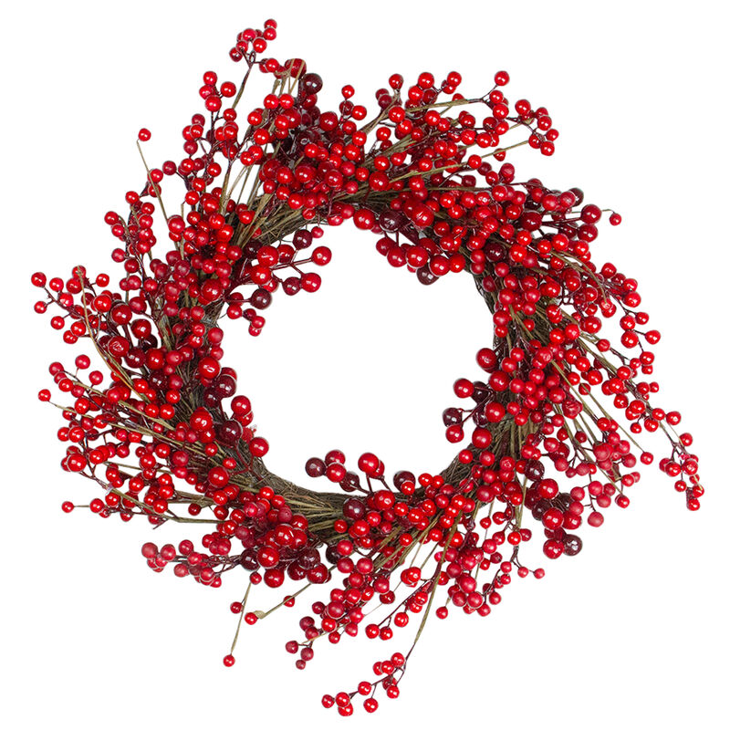 Red Berry Artificial Christmas Twig Wreath - 20-Inch  Unlit