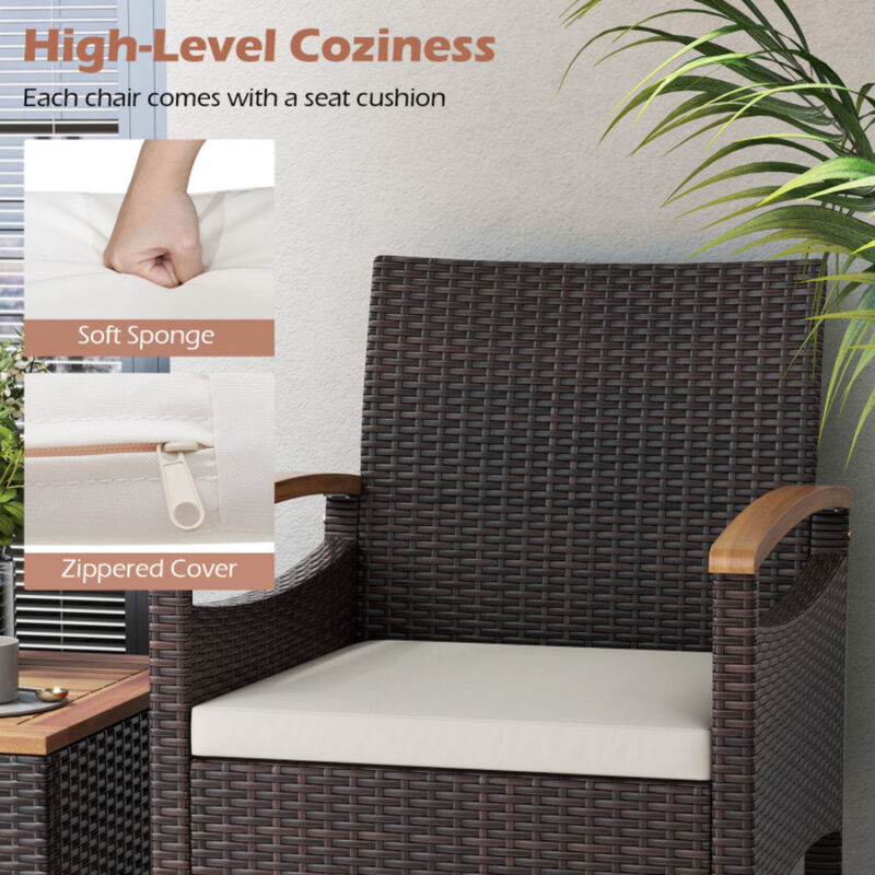 Patio Dining Chairs Set of 4 with Acacia Wood Armrest and Heavy Duty Metal Frame