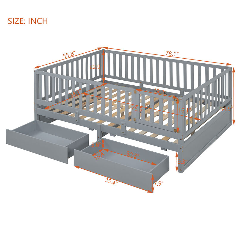 Merax Wood Daybed with Fence Guardrails