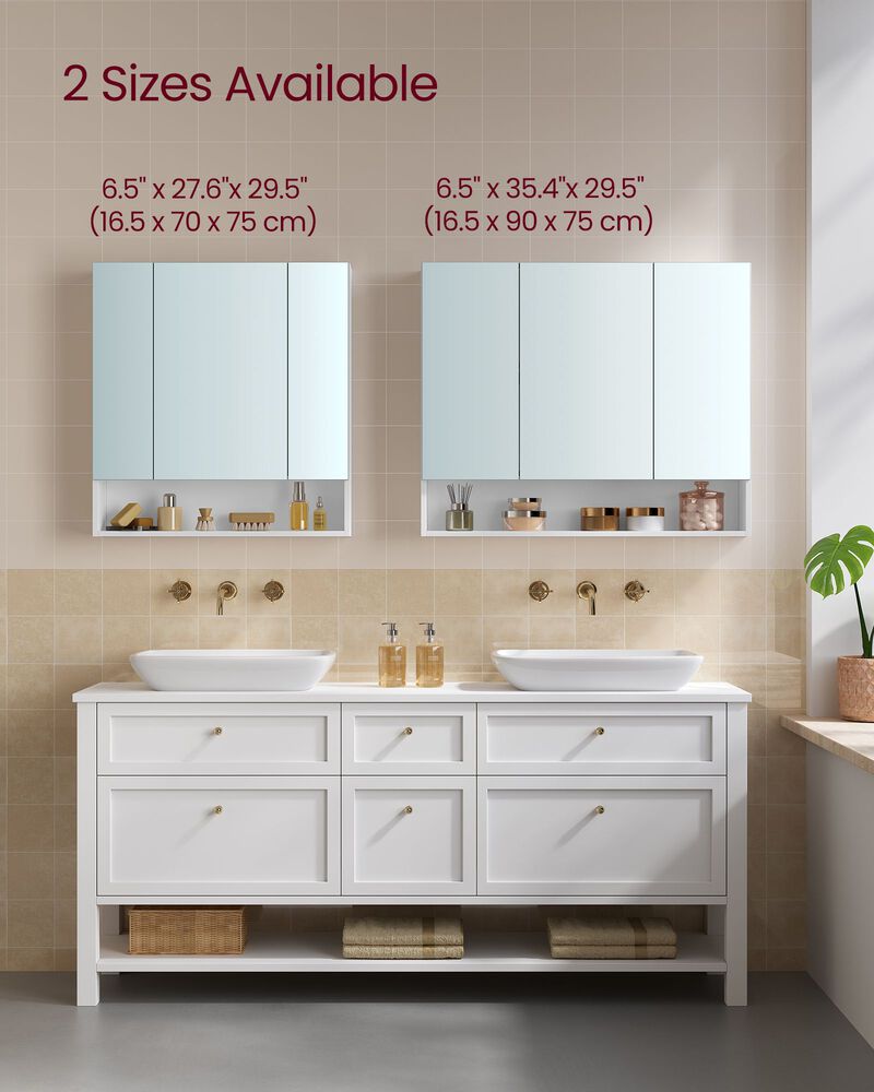 Wide Bathroom Mirror with Storage Cloud White