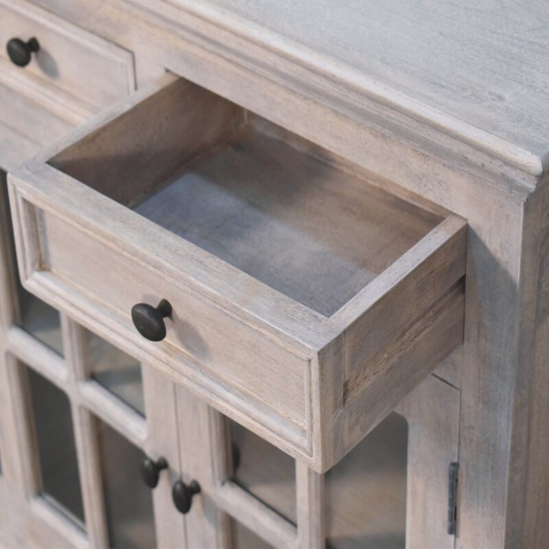 Stone Finish  Solid Wood Cabinet with Glazed Doors