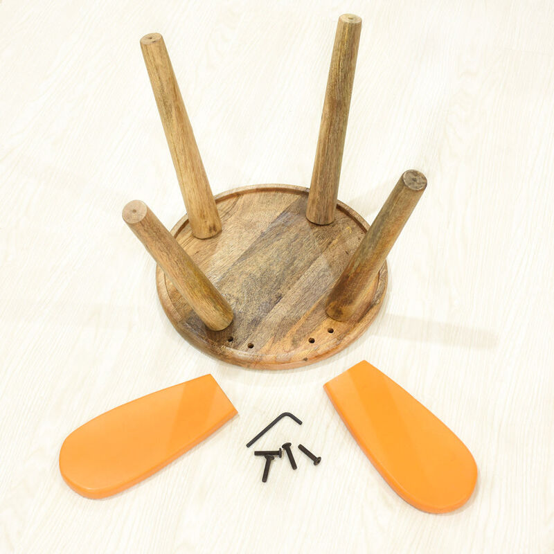 Handmade 100% Mango Wood Kids Orange Color Round Shaped Rabbit Theme Indoor Table & Chair
