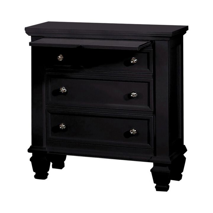Lila 30 Inch Nightstand with Slide Out Tray, Felt Lined Top Drawer, Black-Benzara