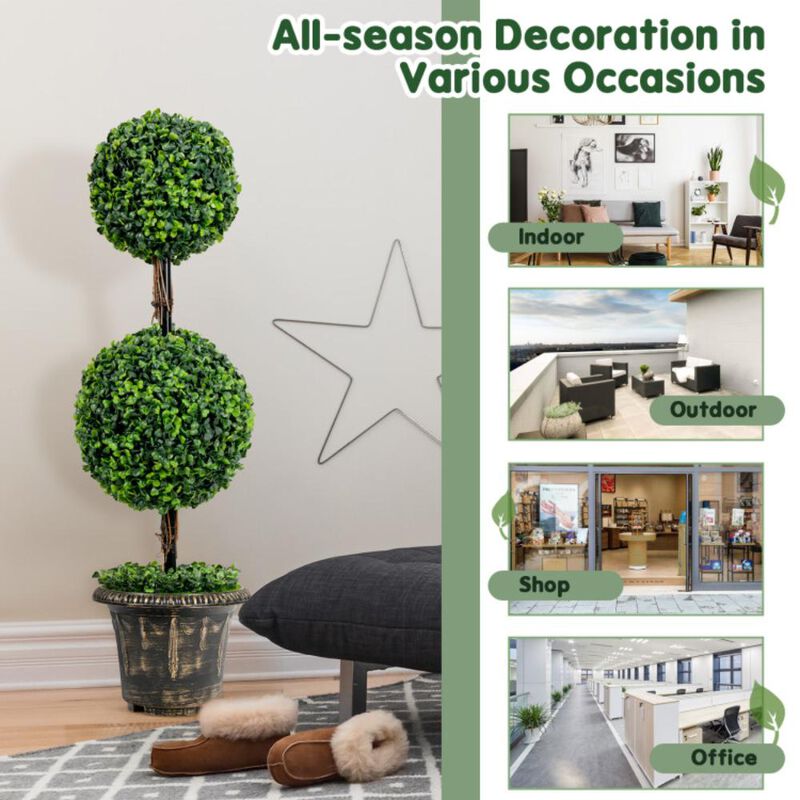 Hivvago 36 Inch Artificial Double Ball Tree Indoor and Outdoor UV Protection