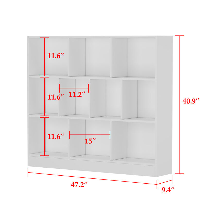47.2 in. W x 40.9 in. H White Wooden 10-Shelf Freestanding Standard Bookcase Display Bookshelf With Cubes
