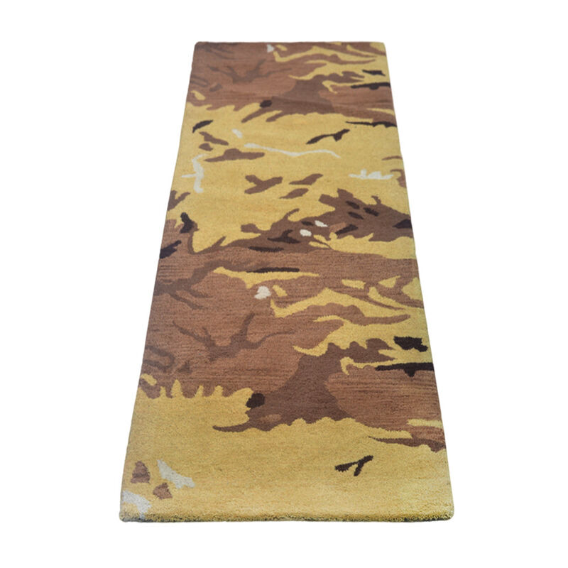 RUGSOTIC CARPETS HAND TUFTED WOOL ECO-FRIENDLY AREA RUGS - 2'6''x10', Runner Shape, Brown & Gold, Abstract Modern Design, High Pile Handmade Anti Skid Area Rugs for Living Room, Bed Room (K00308)