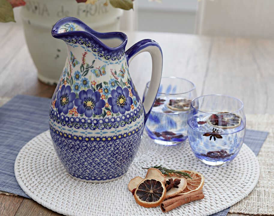 Blue Rose Polish Pottery Cobalt and Opal Confetti Juice Glass Set