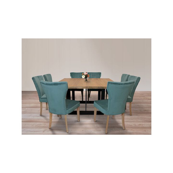 Cleo Velvet Fabric Side Chair Teal with Natural Legs - Set of 2