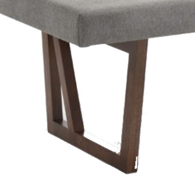 Fabric Upholstered Dining Bench with Rubber Wood Feet, Gray and Walnut Brown-Benzara