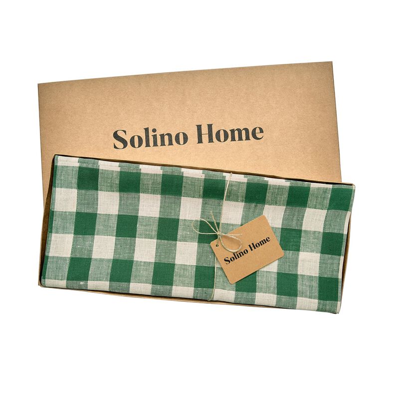 Solino Home 100% Pure Linen Table Runner 14 x 36 Inch | Morgan Check