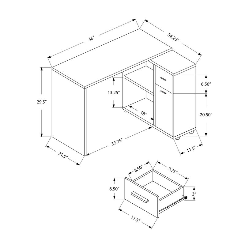 Monarch Specialties I 7350 Computer Desk, Home Office, Corner, Storage Drawers, 46"L, L Shape, Work, Laptop, Laminate, White, Contemporary, Modern