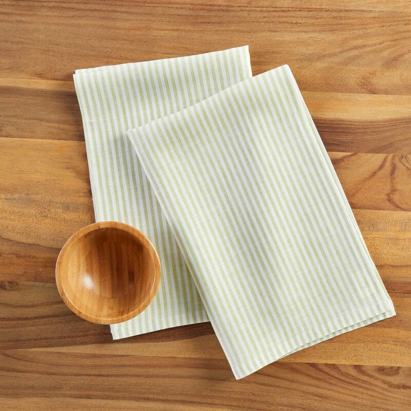 Solino Home 100% Pure Linen Kitchen Towels Set of 2 - 17 x 26 Inch | Narrow Stripe