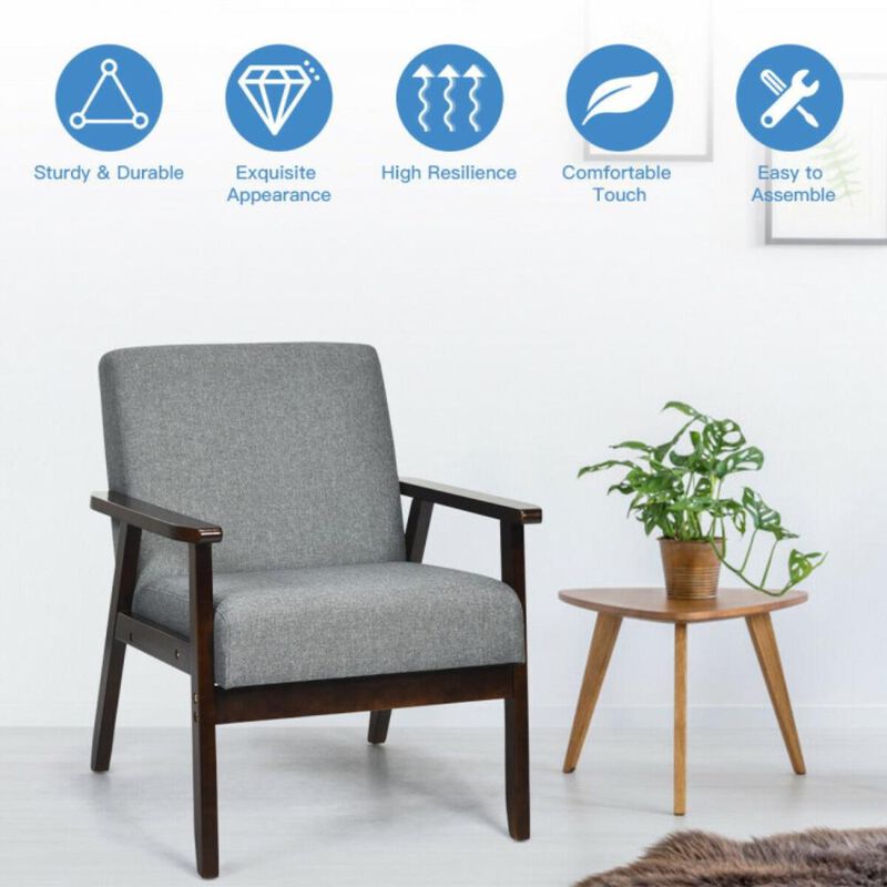 Hivvago Solid Rubber Wood Fabric Accent Armchair