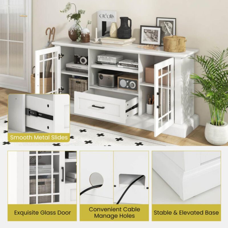 Hivvago TV Stand for TVs up to 70  with Glass Doors Cubbies and Drawer-White