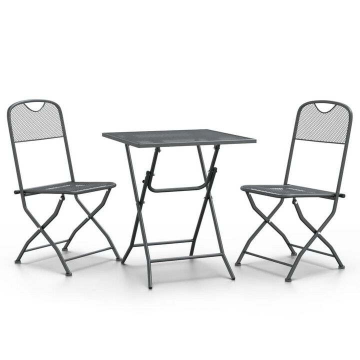 Yoko 3pc Outdoor Dining Breakfast Bistro Set w 2 Folding Chairs, Gray - Benzara