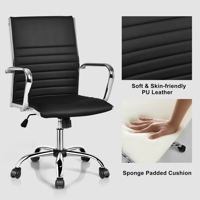 Costway Set of 2 PU Leather Office Chair High Back Conference Task Chair Black