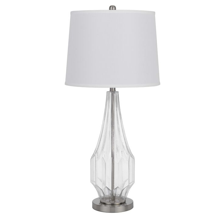 34 Inch Table Lamp Set of 2, White Drum Shade, Glass, Round Metal Base - Benzara
