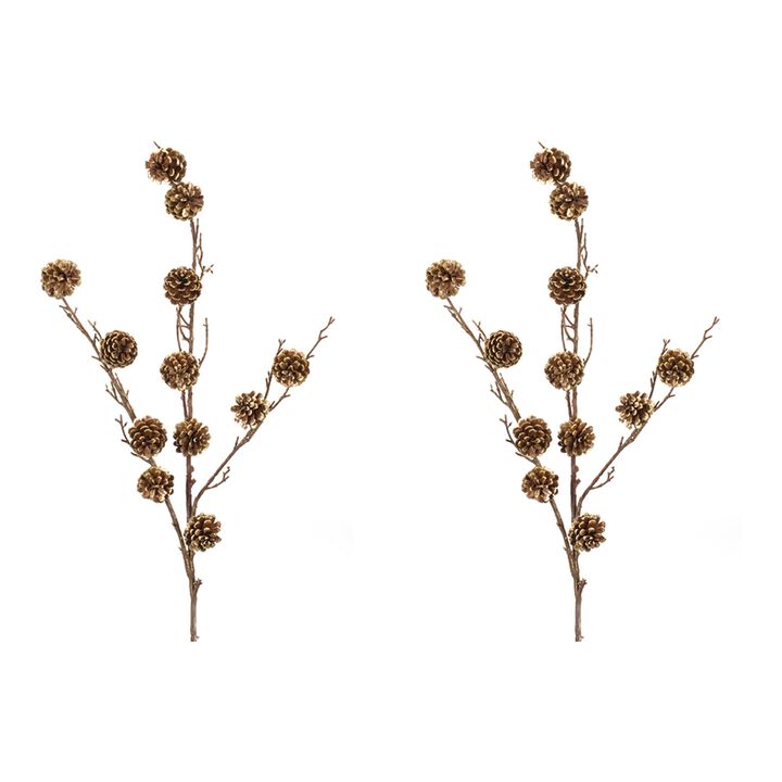Pine Cone Twig Spray (Set of 2) – Realistic Decorative Stems for Christmas