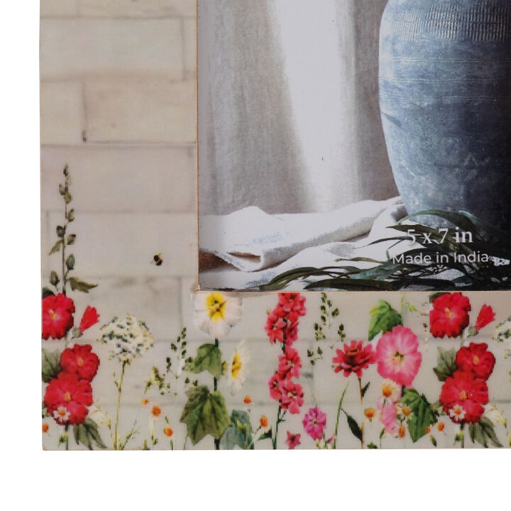 5"x7" Ivry Wood Pink Flwr Frme