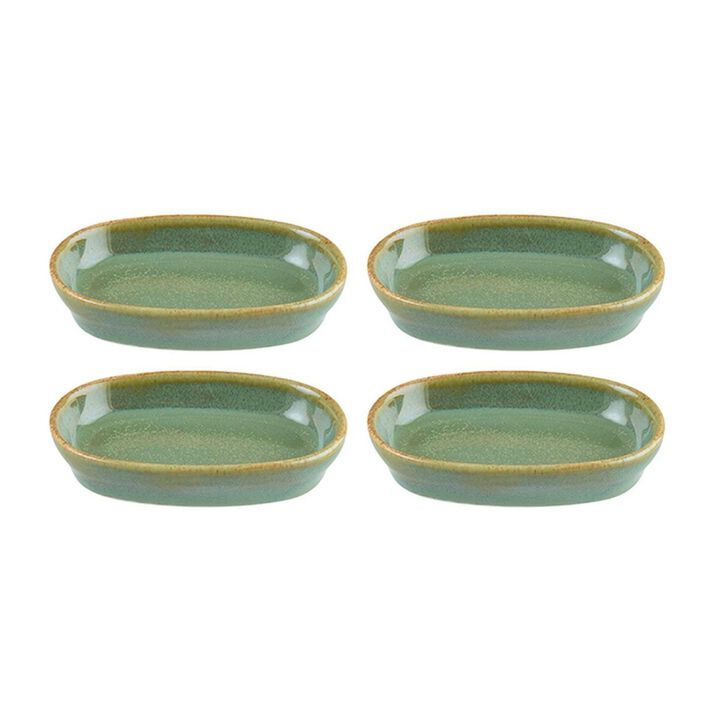 Sage 4" x 2.5" x h:0.75" Oval Green Porcelain Platter (Set of 4)