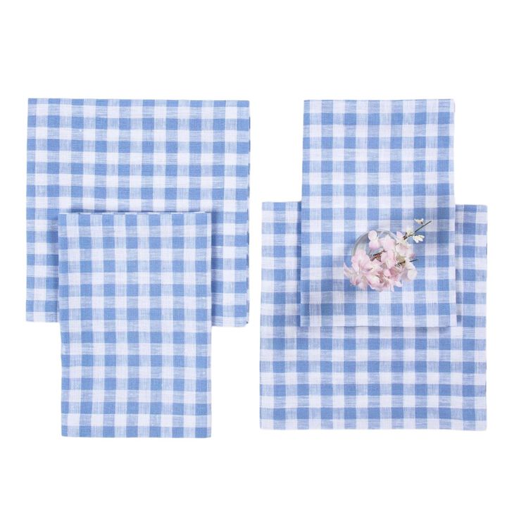 Solino Home 100% Pure Linen Cloth Napkins 20 x 20 Inch Set of 4 | Gingham Check Dinner Napkins