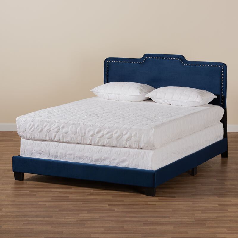 Baxton Studio Benjen Glam Navy Velvet Fabric Upholstered Full Size Panel Bed