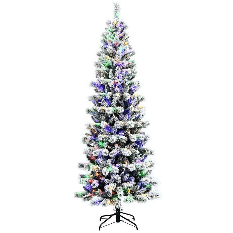 Pre-Lit Hinged Snow Flocked Christmas Tree with Remote Control