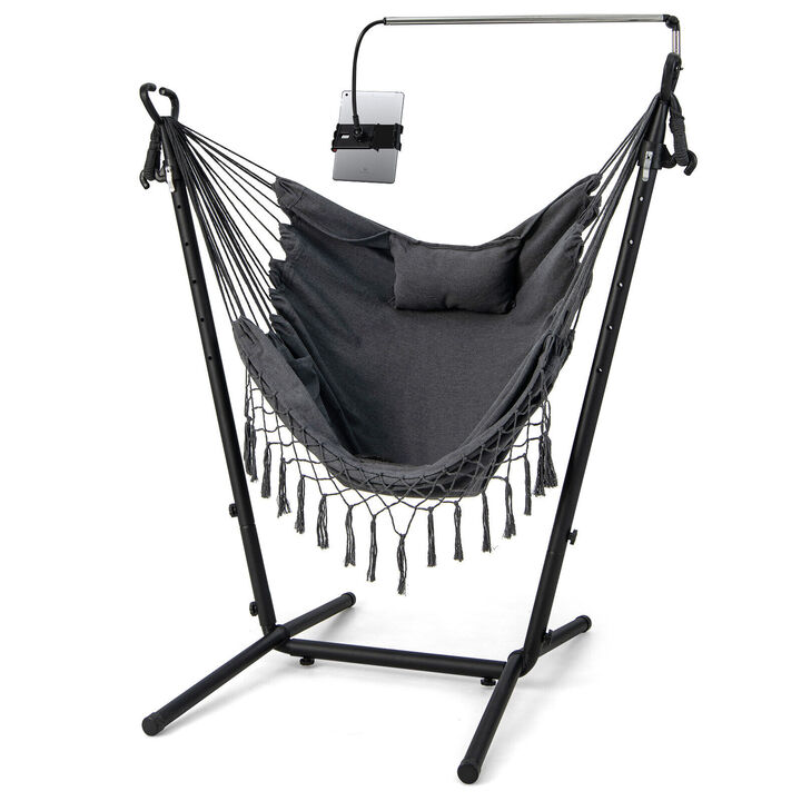 Height Adjustable Hammock Chair with Phone Holder and Side Pocket-Gray Height Adjustable Hammock Chair with Phone Holder and Side Pocket-Gray