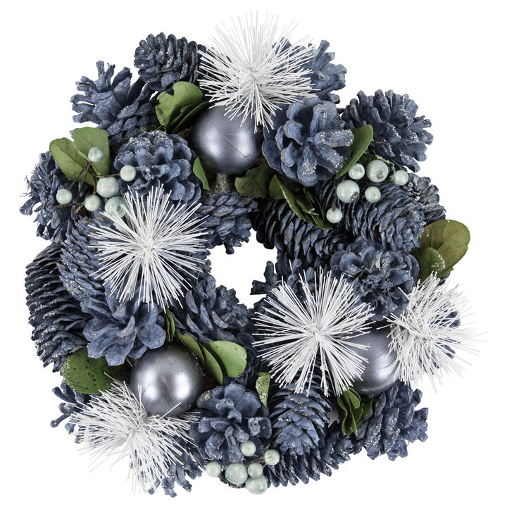 Blue Pinecone and Pine Needle Christmas Wreath  10-Inch  Unlit