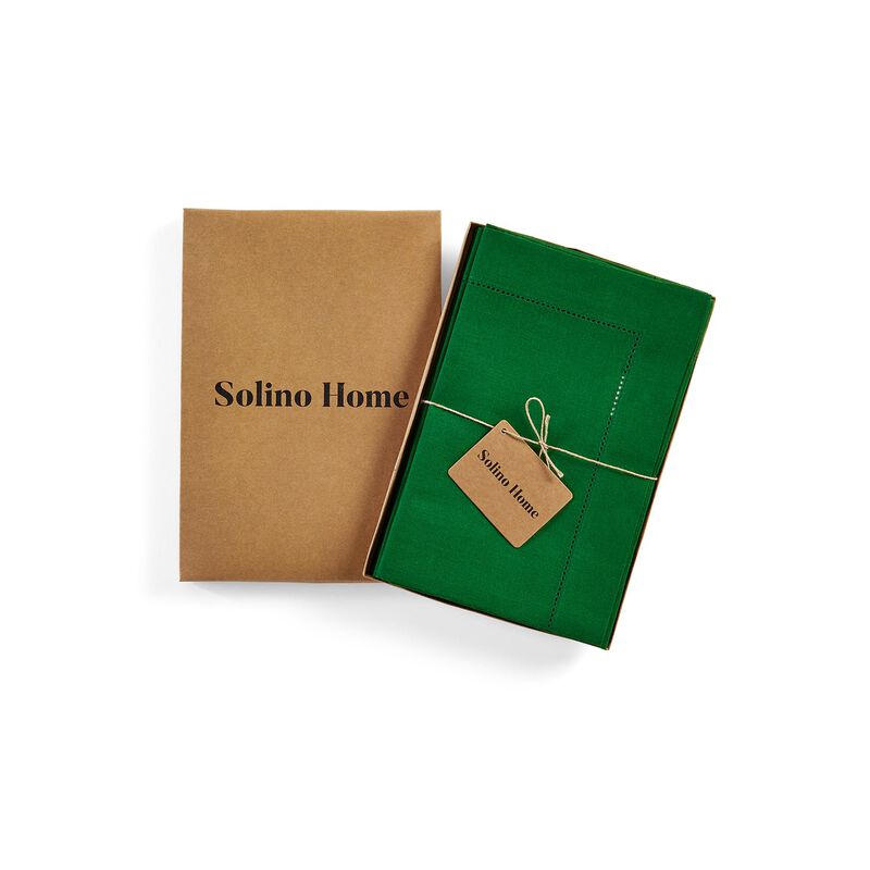 Solino Home 100% Pure Linen Dinner Napkins 20 x 20 Inch Set of 4 | Classic Hemstitch