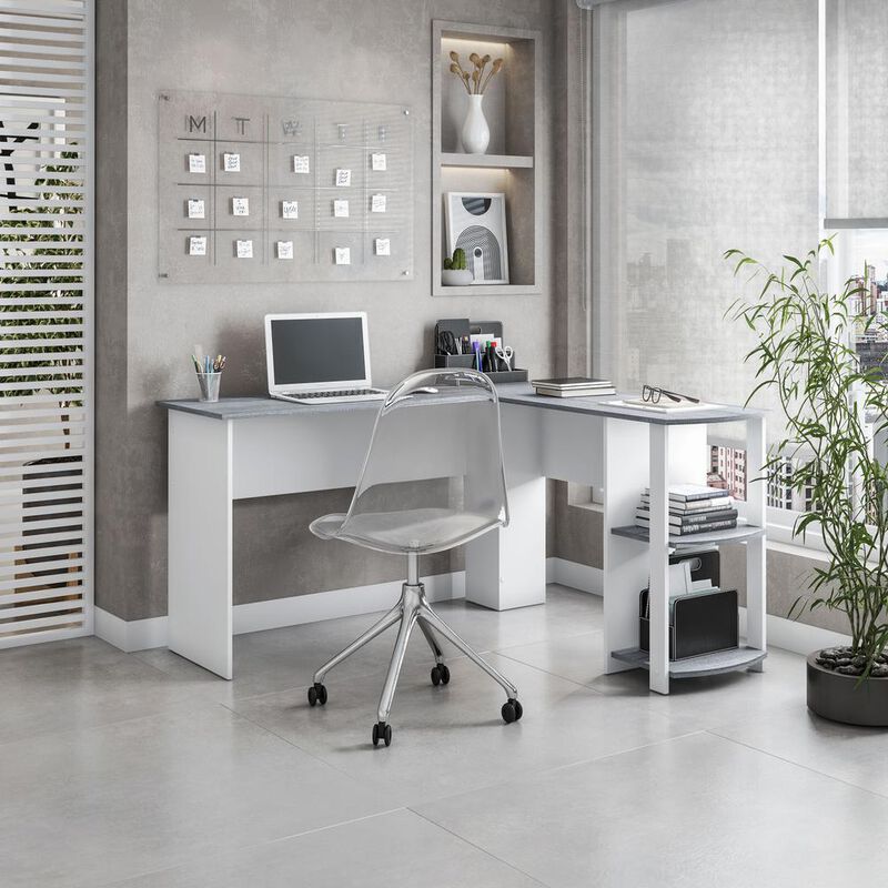 RTA Products Techni Mobili Modern L-Shaped Desk with Side Shelves, Grey