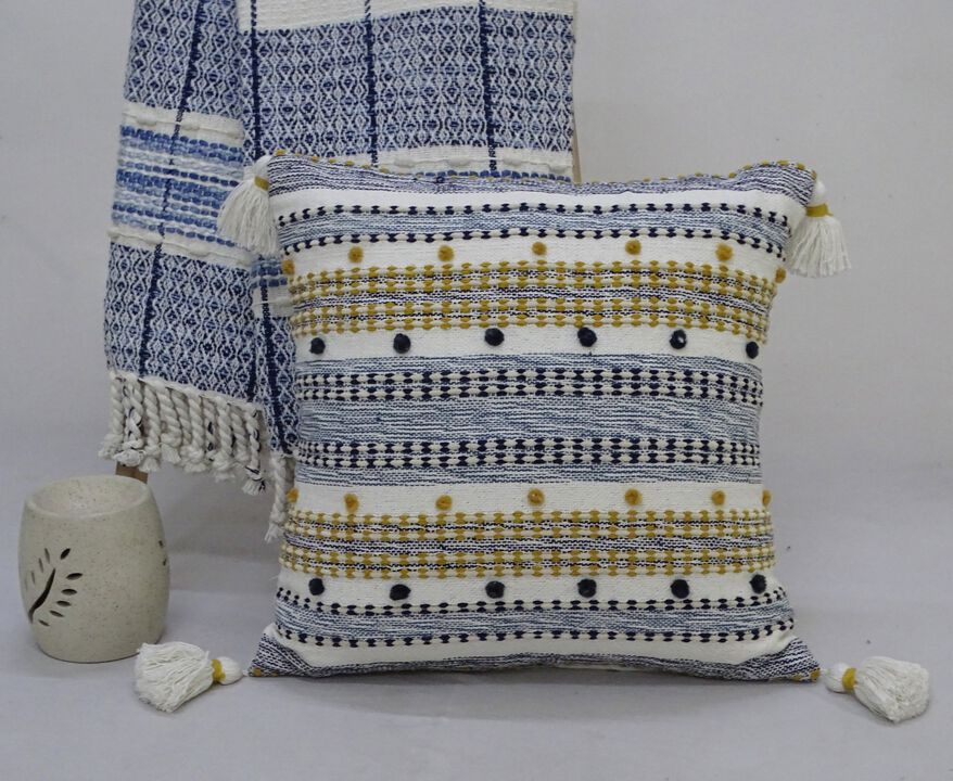 20"x20" Designer Striped Pillow with Mini Poms and Tassels 20"x20" Designer Striped Pillow with Mini Poms and Tassels