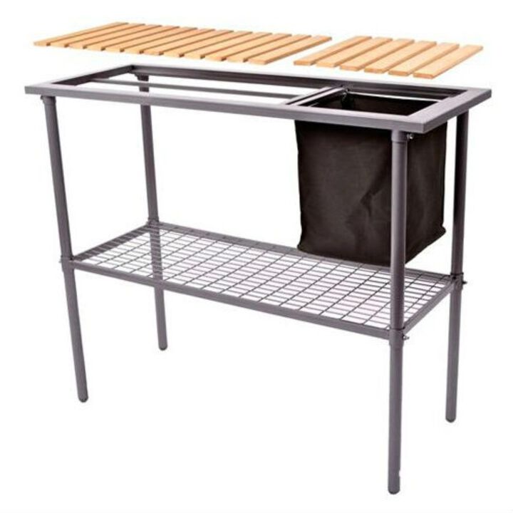 Hivvago Outdoor Metal Garden Bench Work Table with Wood Top Hivvago Outdoor Metal Garden Bench Work Table with Wood Top