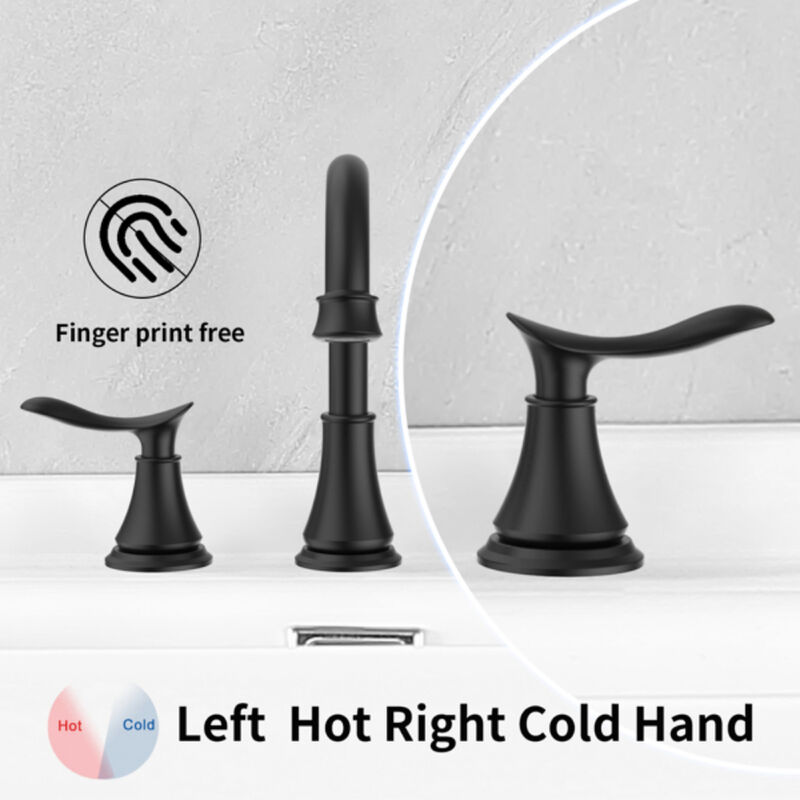 2-Handle Widespread Bathroom Sink Faucet, Matte Black  3-Hole Vanity Faucet with Swivel Spout