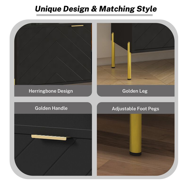 Unique Herringbone Design Multifunctional TV Stand With LED Light