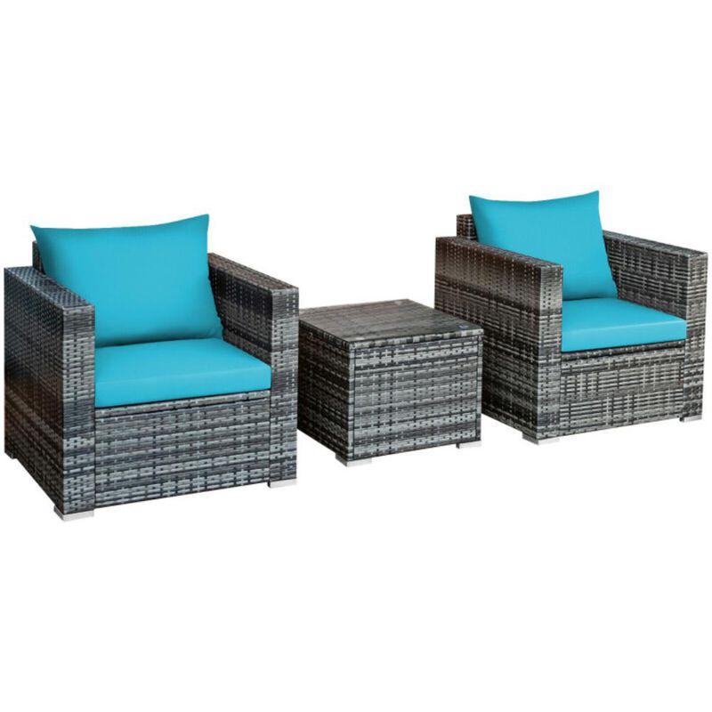 Hivvago 3 Pieces Patio Rattan Furniture Bistro Sofa Set with Cushioned
