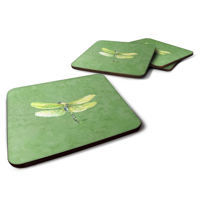 Caroline's Treasures 8864FC Dragonfly on Avacado Foam Coasters (Set of 4), 3.5 H x 3.5 W, Multicolor